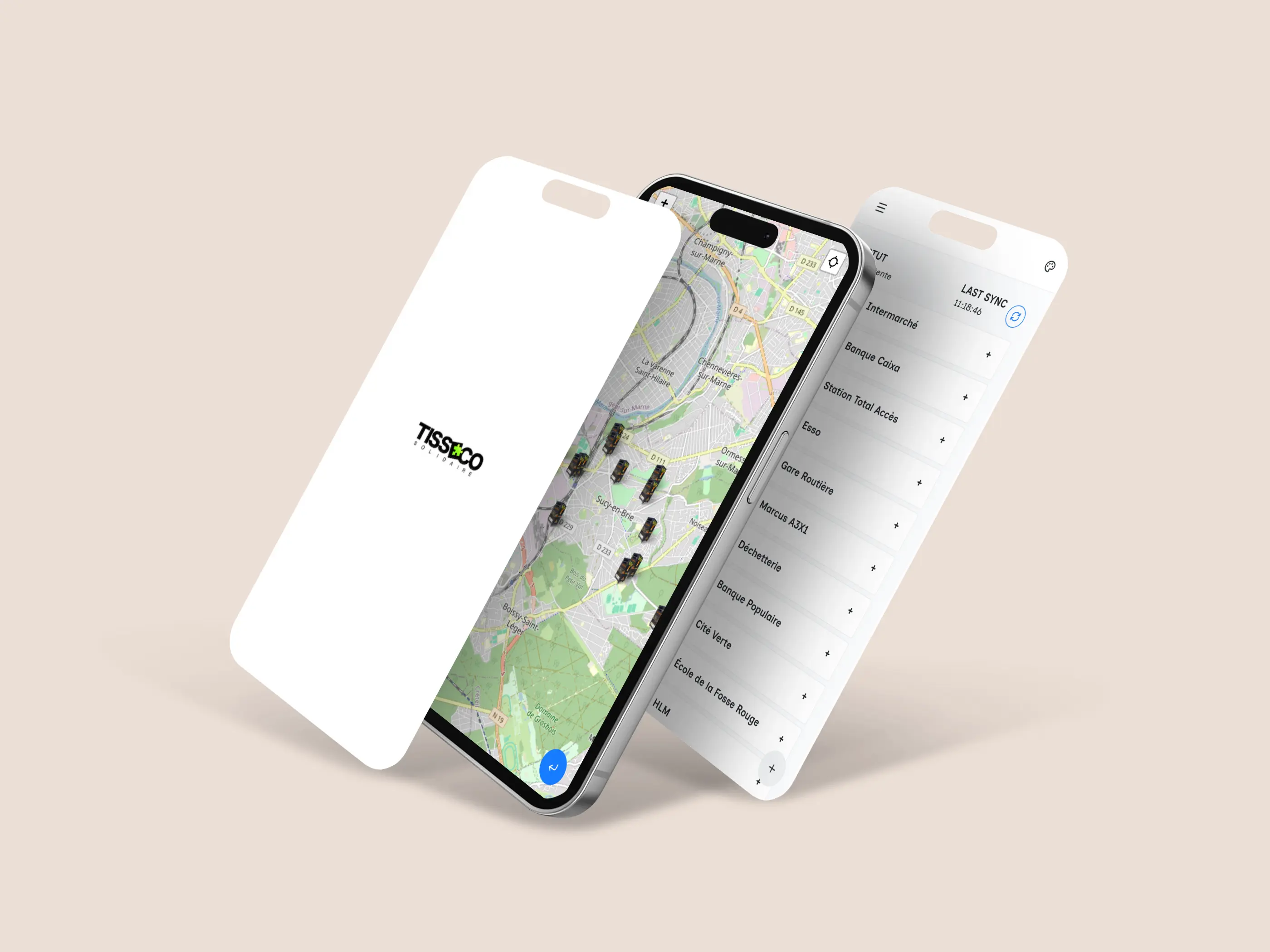 Maquette iPhone de l'application mobile Tisseco Solidaire pour les chauffeurs